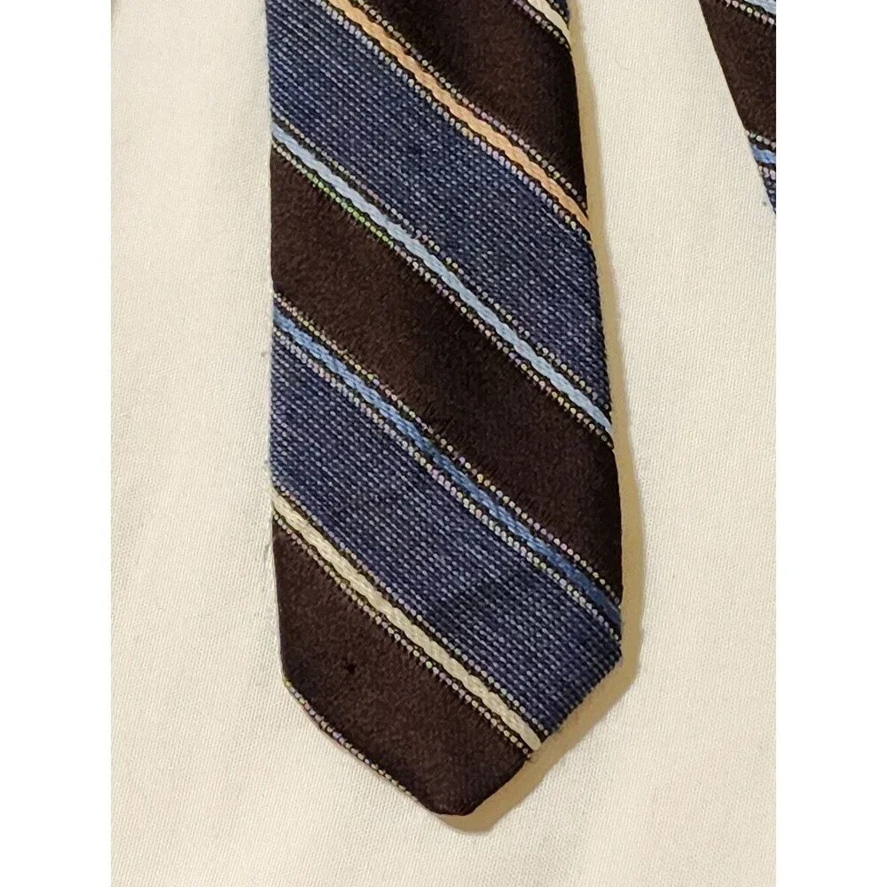 #7710 Hauline Trigere Blue and Brown Mens Striped Necktie, Tie